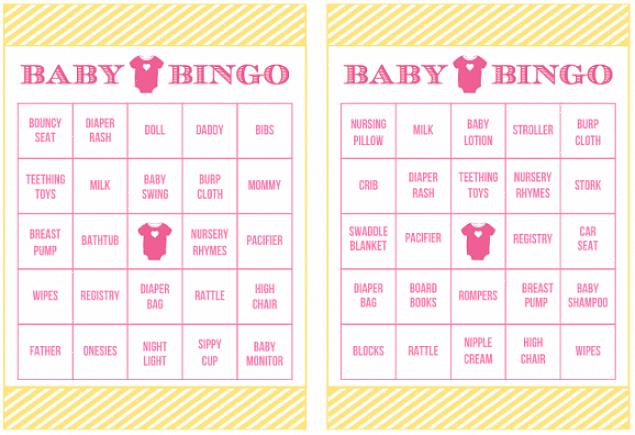 Queste cartelle di bingo per baby shower gratuite